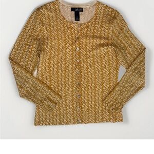 Willi Smith 100% Merino Wool Cardigan Yellow & Cream Scroll Pattern Size Medium